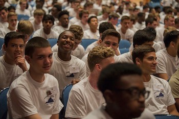 Boys State participants listen to a speaker during Boys State.