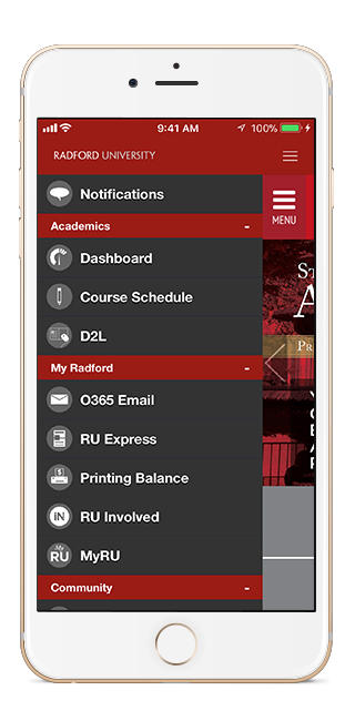 image of the RU mobile app on an iPhone