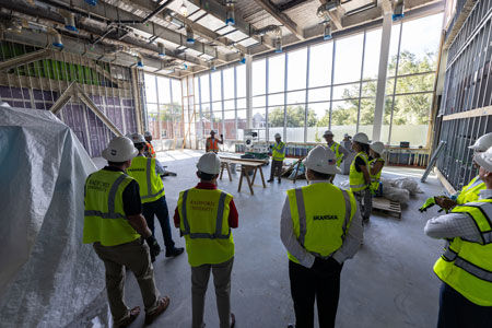 Members of the Radford University Board of Visitors and President Bret Danilowicz were given a hard hat tour of the Artis Center for Adaptive Innovation and Creativity on Wednesday, Sept. 6.