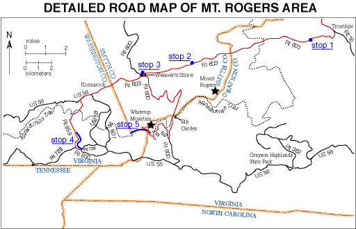 Road Map of Mount Rogers Area
